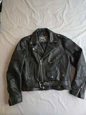 Vintage 90s First Genuine Leather Heavy Duty Black Motorcycle Biker Jacket CW3